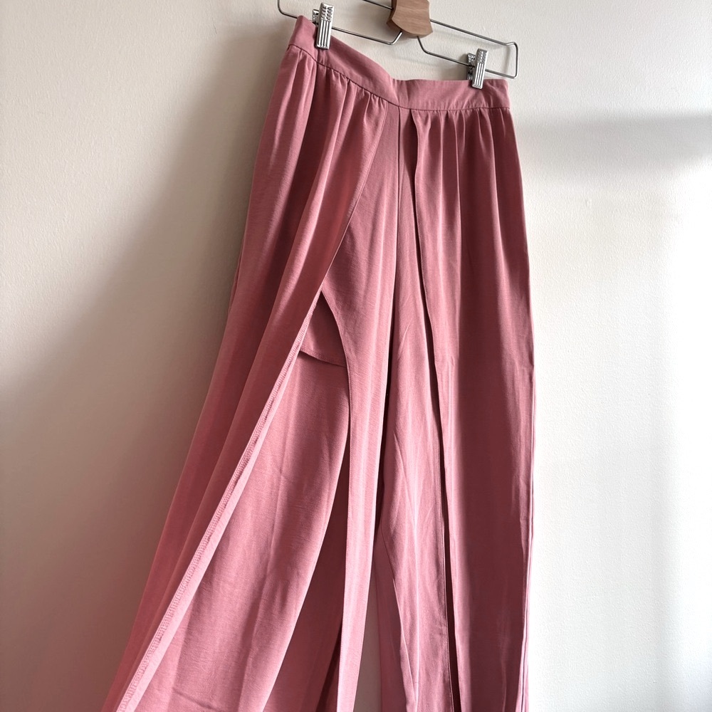 Pink Wide-Leg Split Pants